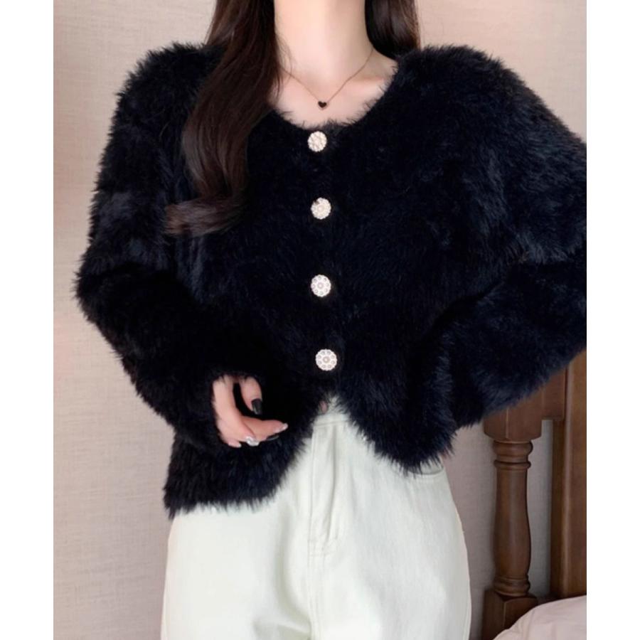 シャギーニットカーディガンふわふわ秋冬服