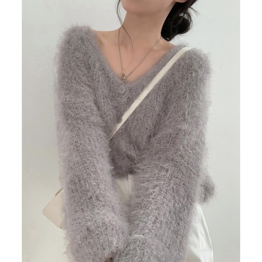 シャギーニットカーディガン モヘアタッチ