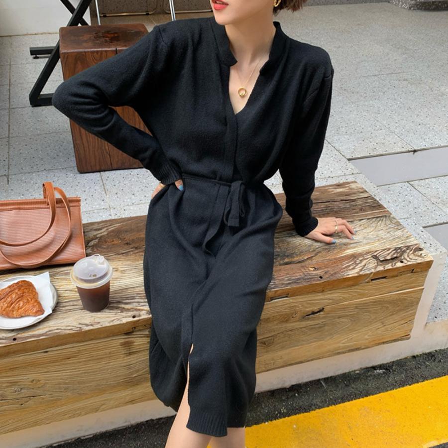 キーネック ニットワンピース