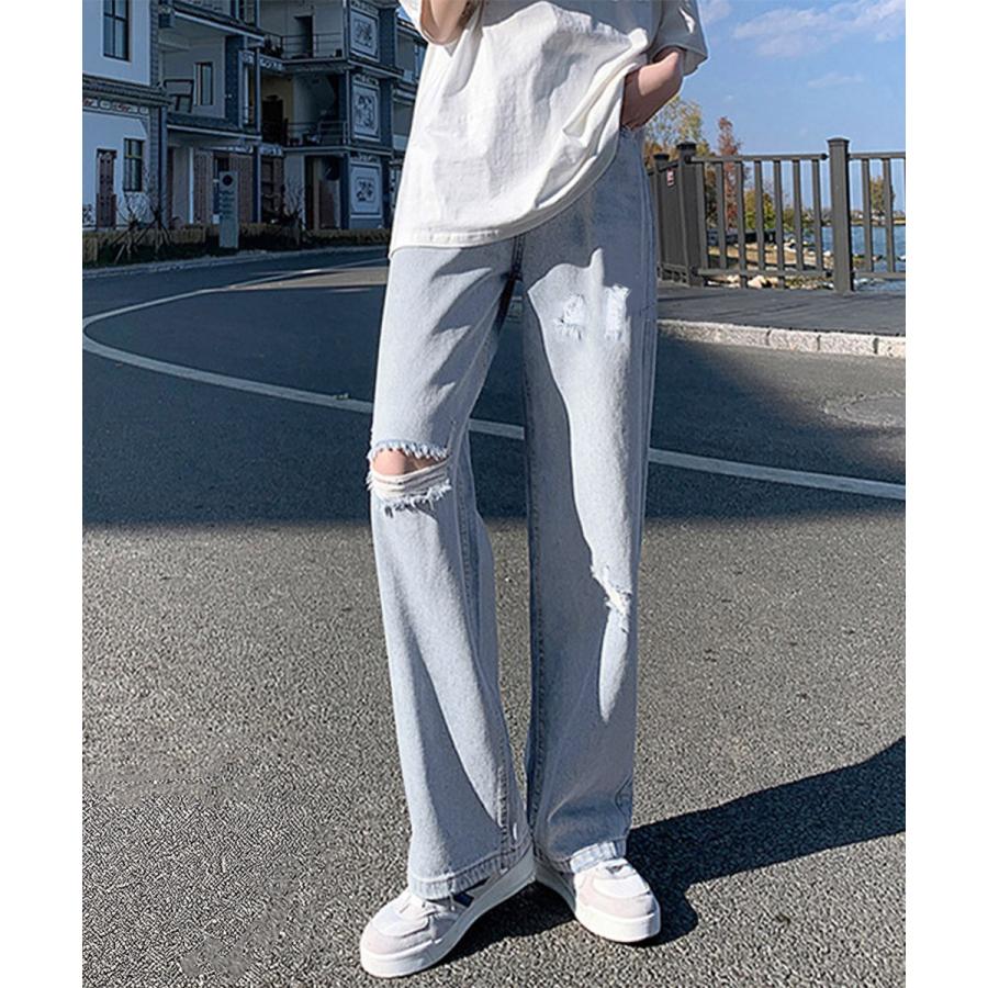 ダメージデニムパンツハイウエストジーパン