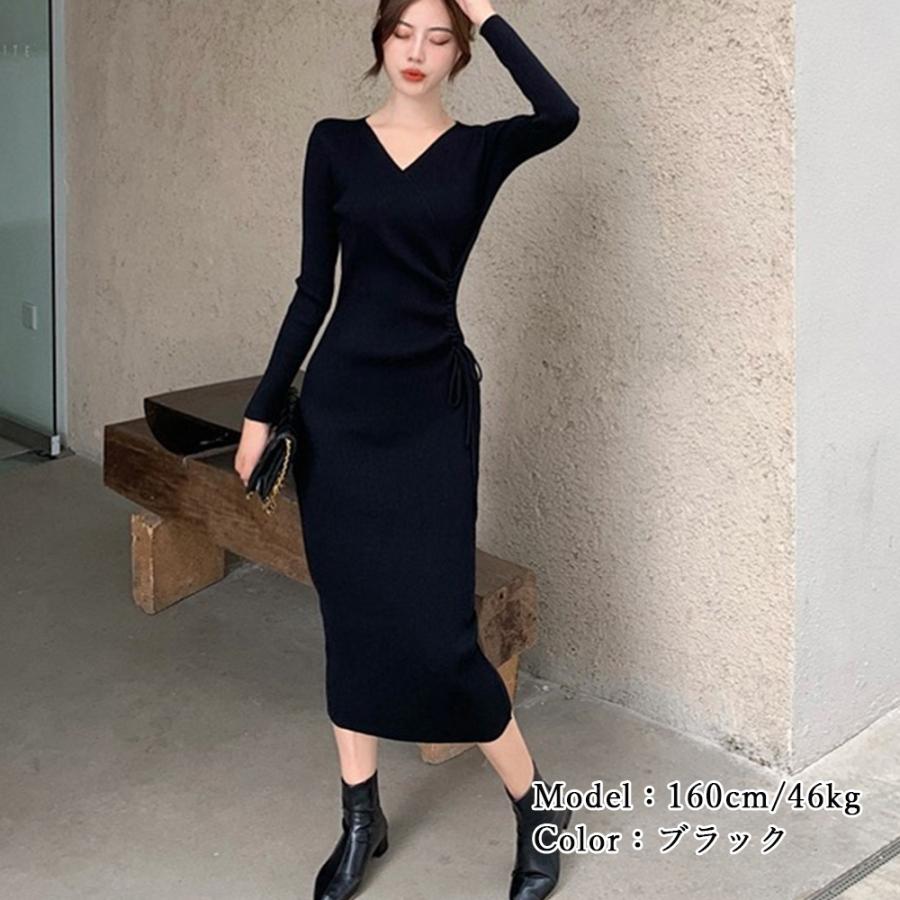 カシュクール リブニットワンピース 秋冬