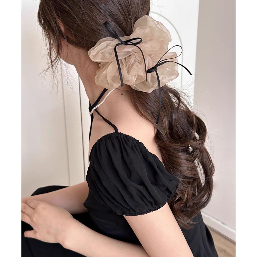 透け感ヘアゴム シュシュ 蝶結び 韓国風
