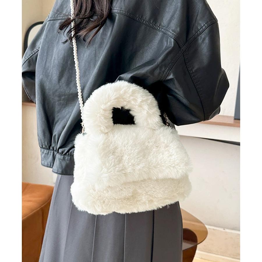 ファーショルダーバッグ パールチェーン鞄