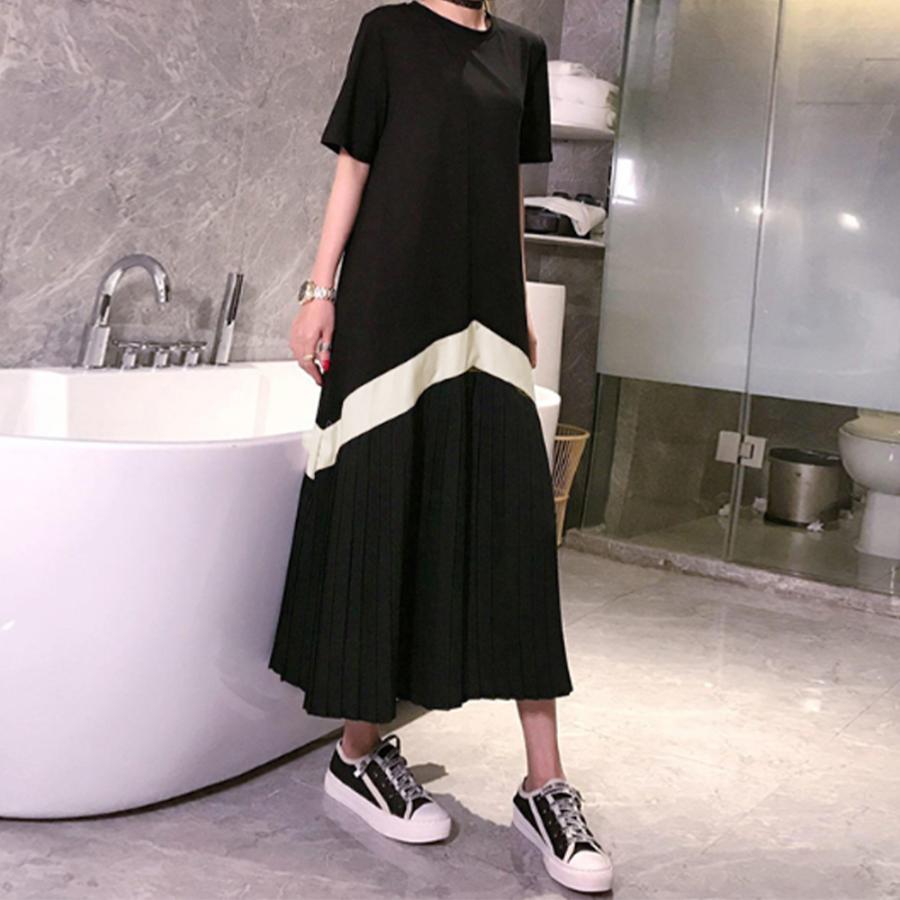 ロング ワンピース レディース プリーツ切り替え 夏 マキシワンピース 半袖 Aライン ワンピース 体型カバー ゆったり