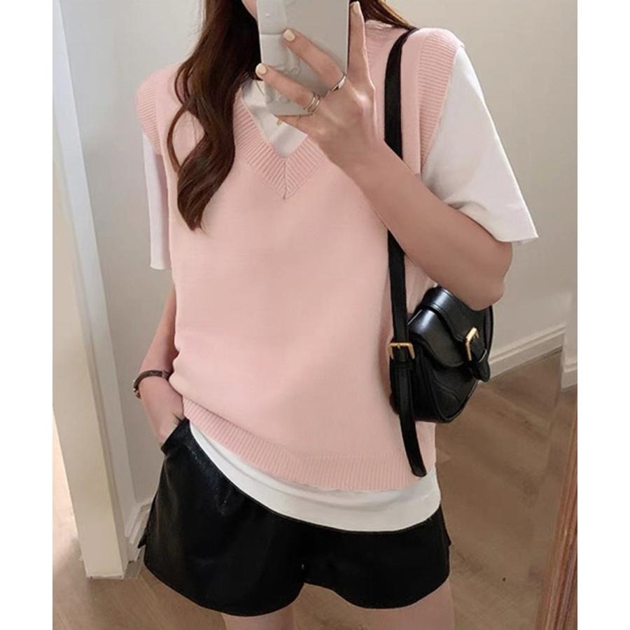 ニットベスト Vネック 重ね着 春秋冬