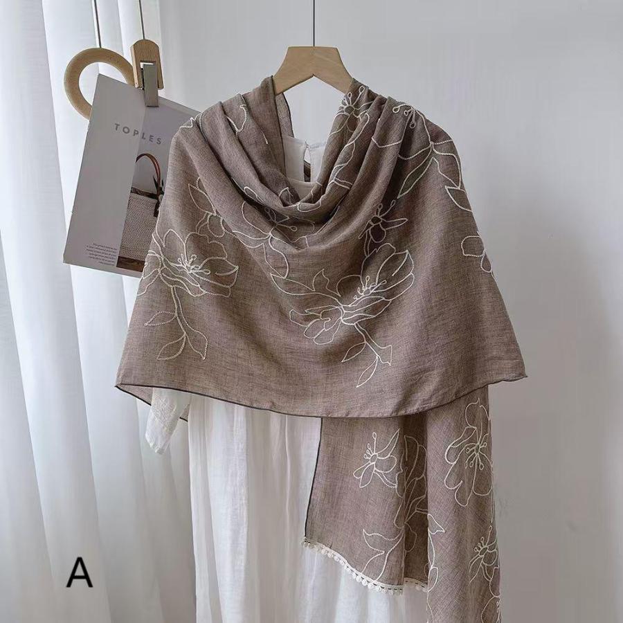 ストール スカーフ 夏 薄手 夏用 首日焼け防止 レディース 花柄 刺繍 レース 大判 ストール ショール