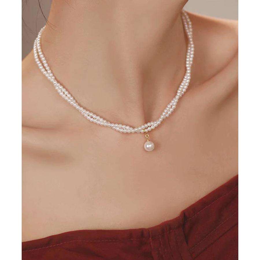 2連パールネックレス 結婚式 重ね付け風